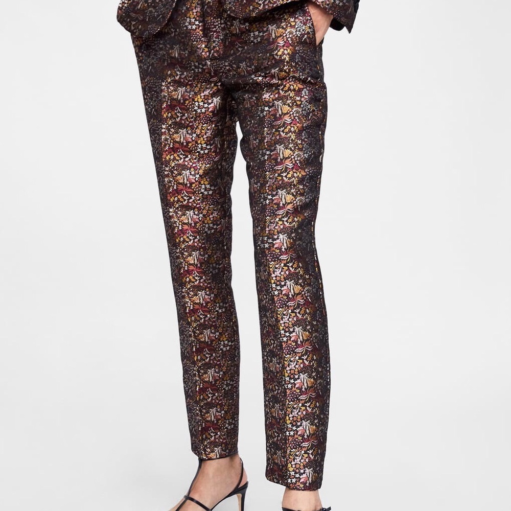 NWOT Zara Floral Jacquard Trousers